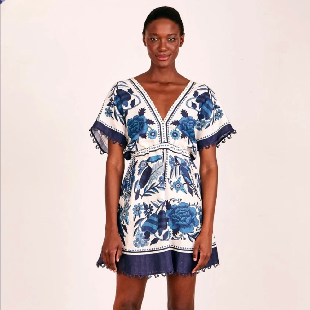 Farm Rio Tropical Tiles mini dress size XS NWT